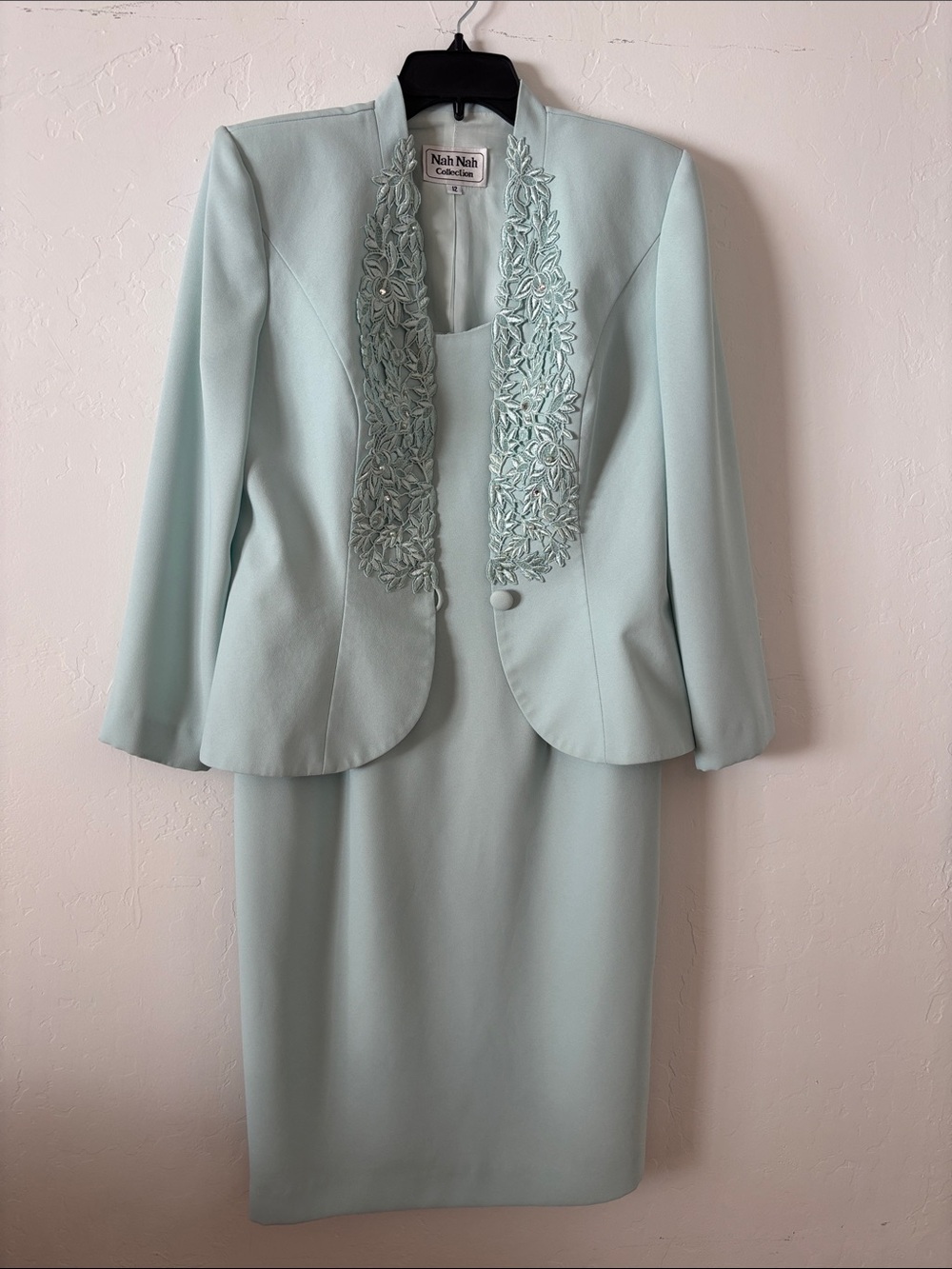 FINAL! Dusty Mint Green Embroidered Jacket & Dress Set
